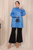 Tesettür giyim LACİVERT ZEBRA DESENLİ CEP DETAYLI GÖMLEK TUNİK T 8503