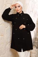 Tesettür giyim SİYAH İNCİ DETAYLI AEROBİN GÖMLEK TUNİK T 8513