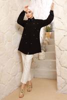 Tesettür giyim SİYAH İNCİ DETAYLI AEROBİN GÖMLEK TUNİK T 8513