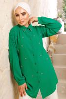 Tesettür giyim YEŞİL İNCİ DETAYLI AEROBİN GÖMLEK TUNİK T 8513
