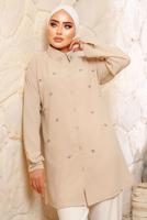 Tesettür giyim BEJ İNCİ DETAYLI AEROBİN GÖMLEK TUNİK T 8513