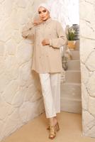 Tesettür giyim BEJ İNCİ DETAYLI AEROBİN GÖMLEK TUNİK T 8513