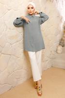 Tesettür giyim GRİ İNCİ DETAYLI AEROBİN GÖMLEK TUNİK T 8513
