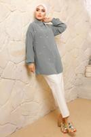 Tesettür giyim GRİ İNCİ DETAYLI AEROBİN GÖMLEK TUNİK T 8513