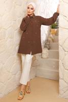 Tesettür giyim KAHVE İNCİ DETAYLI AEROBİN GÖMLEK TUNİK T 8513