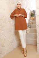 Tesettür giyim TABA İNCİ DETAYLI AEROBİN GÖMLEK TUNİK T 8513