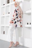 Tesettür giyim KREM ÇOK RENKLİ DESENLİ GÖMLEK TUNİK T 8888