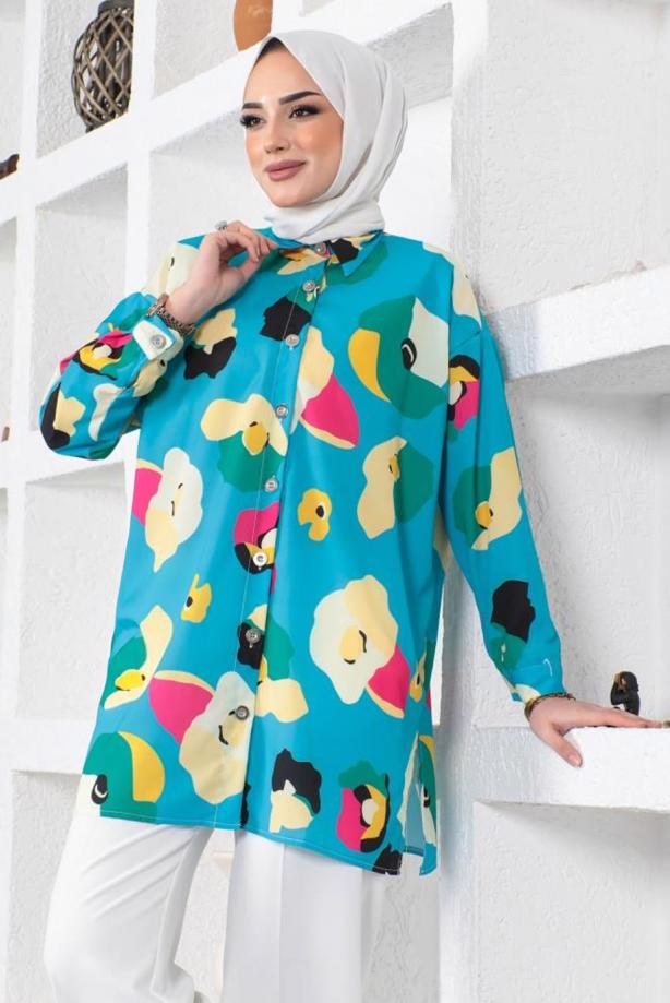 COLORED PATTERNED SHIRT TUNIC T 8888 | TRENDTESETTÜR