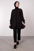 Tesettür giyim SİYAH FIRFIR DETAYLI VOLANLI TUNİK T 8985