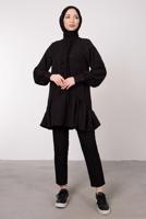 Tesettür giyim SİYAH FIRFIR DETAYLI VOLANLI TUNİK T 8985