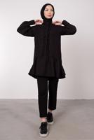 Tesettür giyim SİYAH FIRFIR DETAYLI VOLANLI TUNİK T 8985