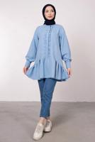 Tesettür giyim MAVİ FIRFIR DETAYLI VOLANLI TUNİK T 8985