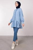 Tesettür giyim MAVİ FIRFIR DETAYLI VOLANLI TUNİK T 8985