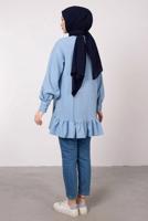 Tesettür giyim MAVİ FIRFIR DETAYLI VOLANLI TUNİK T 8985
