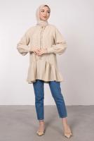 Tesettür giyim BEJ FIRFIR DETAYLI VOLANLI TUNİK T 8985