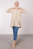 Tesettür giyim BEJ FIRFIR DETAYLI VOLANLI TUNİK T 8985