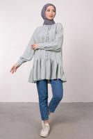 Tesettür giyim GRİ FIRFIR DETAYLI VOLANLI TUNİK T 8985