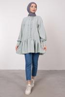 Tesettür giyim GRİ FIRFIR DETAYLI VOLANLI TUNİK T 8985