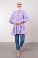 Tesettür giyim MOR FIRFIR DETAYLI VOLANLI TUNİK T 8985