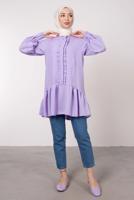 Tesettür giyim MOR FIRFIR DETAYLI VOLANLI TUNİK T 8985