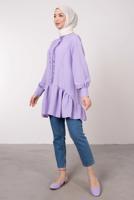 Tesettür giyim MOR FIRFIR DETAYLI VOLANLI TUNİK T 8985
