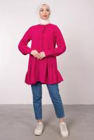 Tesettür giyim FUŞYA FIRFIR DETAYLI VOLANLI TUNİK T 8985