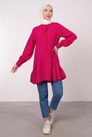 Tesettür giyim FUŞYA FIRFIR DETAYLI VOLANLI TUNİK T 8985