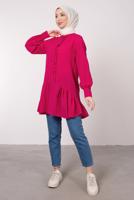 Tesettür giyim FUŞYA FIRFIR DETAYLI VOLANLI TUNİK T 8985