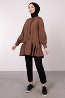 Tesettür giyim KAHVE FIRFIR DETAYLI VOLANLI TUNİK T 8985
