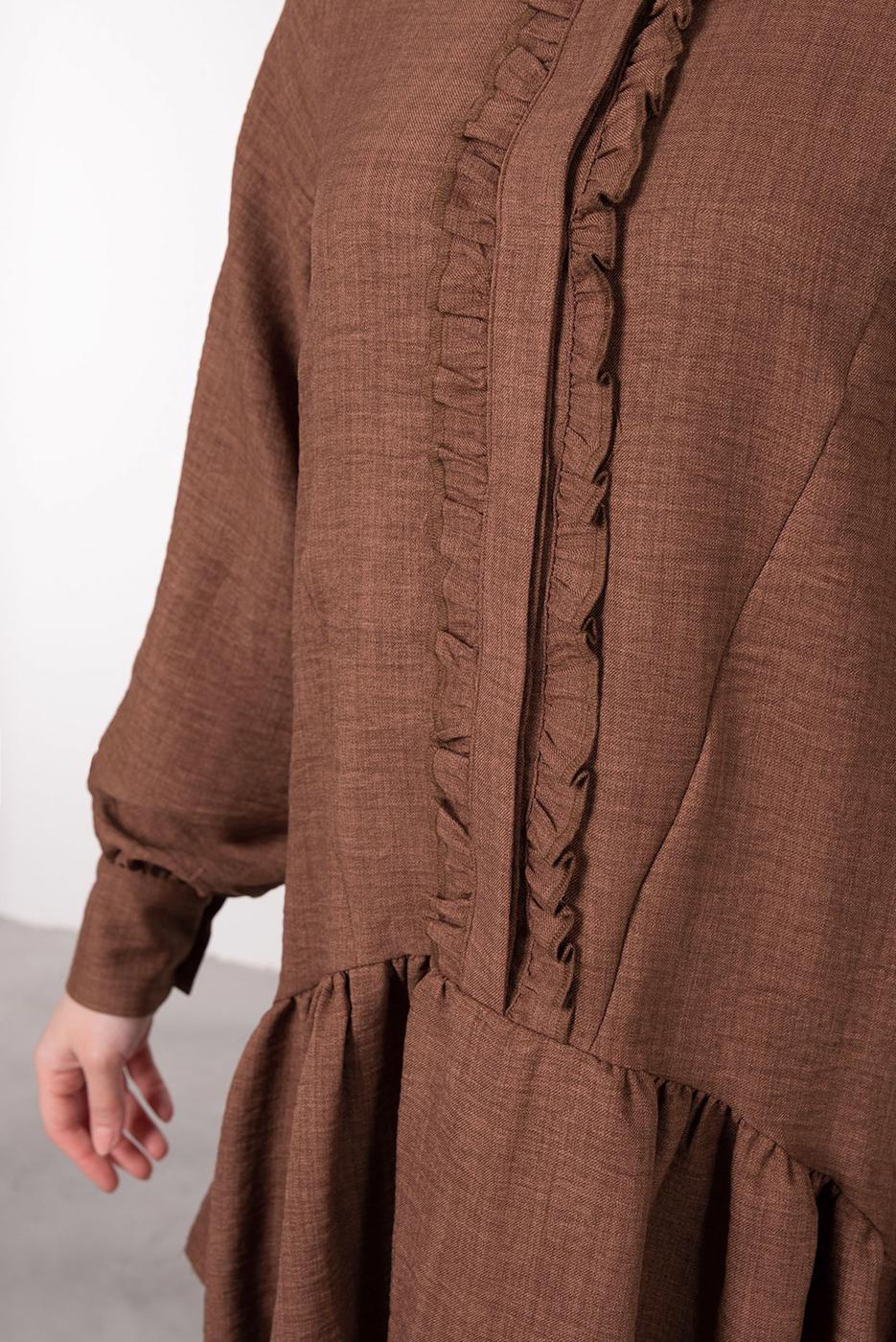 Tesettür giyim KAHVE FIRFIR DETAYLI VOLANLI TUNİK T 8985