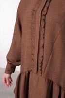 Tesettür giyim KAHVE FIRFIR DETAYLI VOLANLI TUNİK T 8985