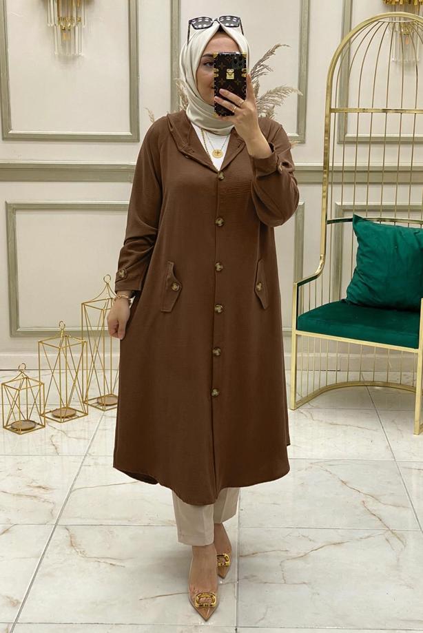 Vêtements hijab BRUN VESTE BOUTONNÉE À CAPUCHE T 90345 - TRENDTESETTÜR