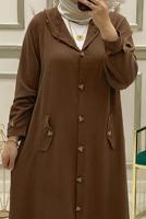 Tesettür giyim KAHVE KAPÜŞONLU DÜĞMELİ KAP T 90345