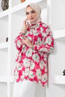 Tesettür giyim FUŞYA DESENLİ YANI YIRTMAÇLI GÖMLEK TUNİK T 9888