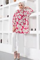 Tesettür giyim FUŞYA DESENLİ YANI YIRTMAÇLI GÖMLEK TUNİK T 9888