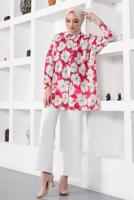 Tesettür giyim FUŞYA DESENLİ YANI YIRTMAÇLI GÖMLEK TUNİK T 9888