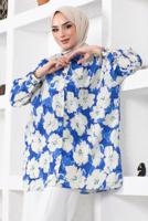 Tesettür giyim LACİVERT DESENLİ YANI YIRTMAÇLI GÖMLEK TUNİK T 9888
