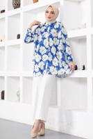 Tesettür giyim LACİVERT DESENLİ YANI YIRTMAÇLI GÖMLEK TUNİK T 9888