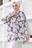 Tesettür giyim MOR DESENLİ YANI YIRTMAÇLI GÖMLEK TUNİK T 9888