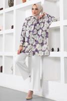 Tesettür giyim MOR DESENLİ YANI YIRTMAÇLI GÖMLEK TUNİK T 9888