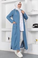 Vêtements hijab BLEU TRENCH-COAT EN DENIM À CAPUCHE AVEC POCHE T 1087