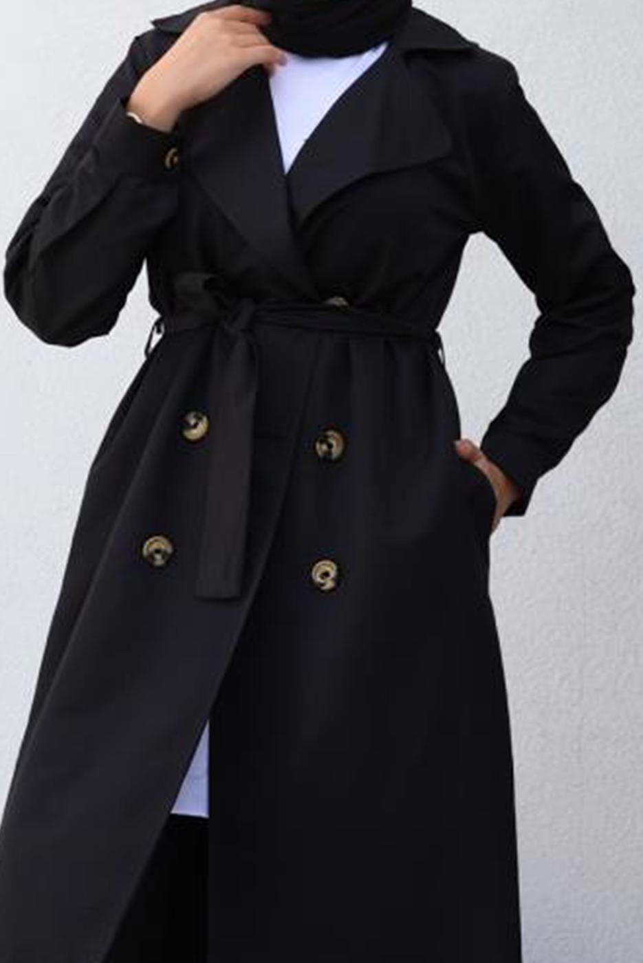 Vêtements hijab NOIR TRENCH AVEC CEINTURE T 3585