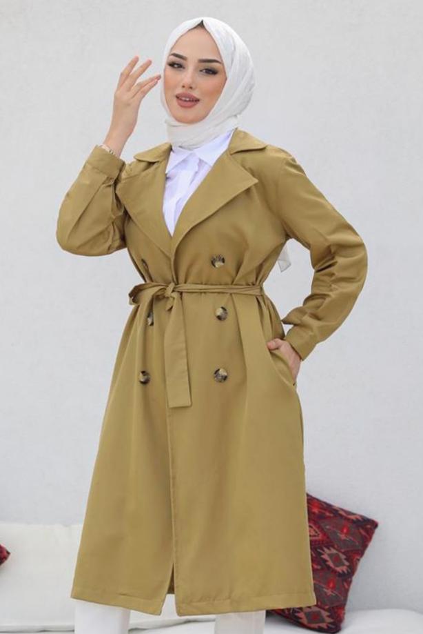 Vêtements hijab  TRENCH COAT WITH BELT T 3585 - TRENDTESETTÜR