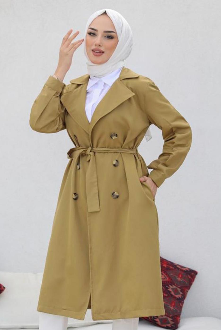 Vêtements hijab BRUN TRENCH AVEC CEINTURE T 3585