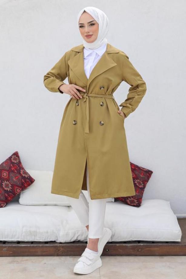 Vêtements hijab  TRENCH COAT WITH BELT T 3585 - TRENDTESETTÜR