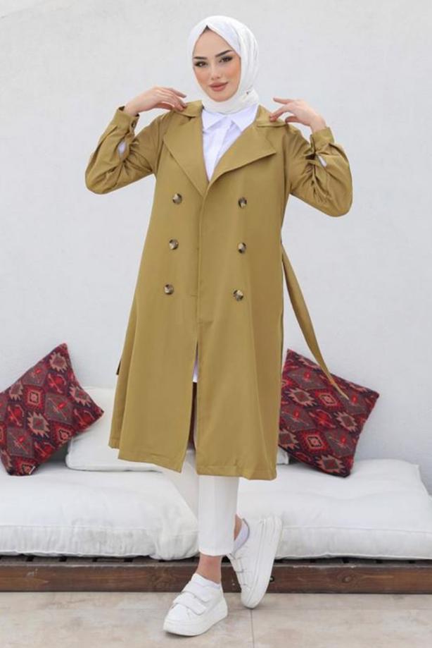 Vêtements hijab  TRENCH COAT WITH BELT T 3585 - TRENDTESETTÜR