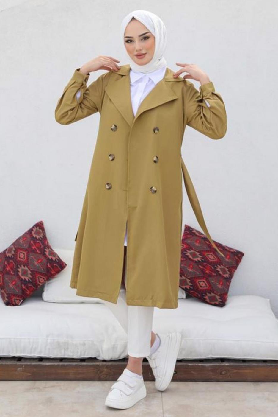 Vêtements hijab BRUN TRENCH AVEC CEINTURE T 3585