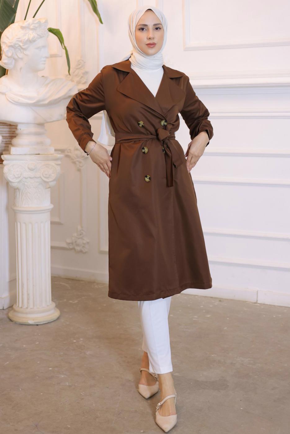 Vêtements hijab BRUN TRENCH AVEC CEINTURE T 3585