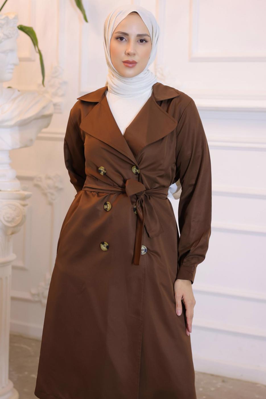 Vêtements hijab BRUN TRENCH AVEC CEINTURE T 3585