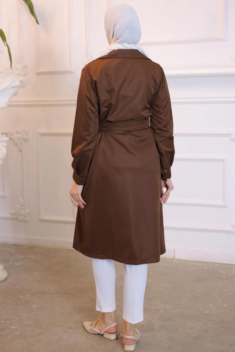 Vêtements hijab BRUN TRENCH AVEC CEINTURE T 3585